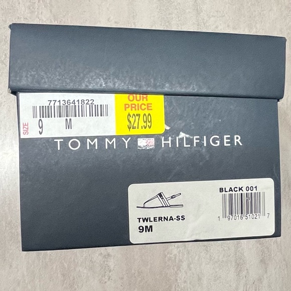 Tommy Hilfiger Black and Tan Sandals Toe Tong Buckle Gold Hardware size 9 - Picture 7 of 8